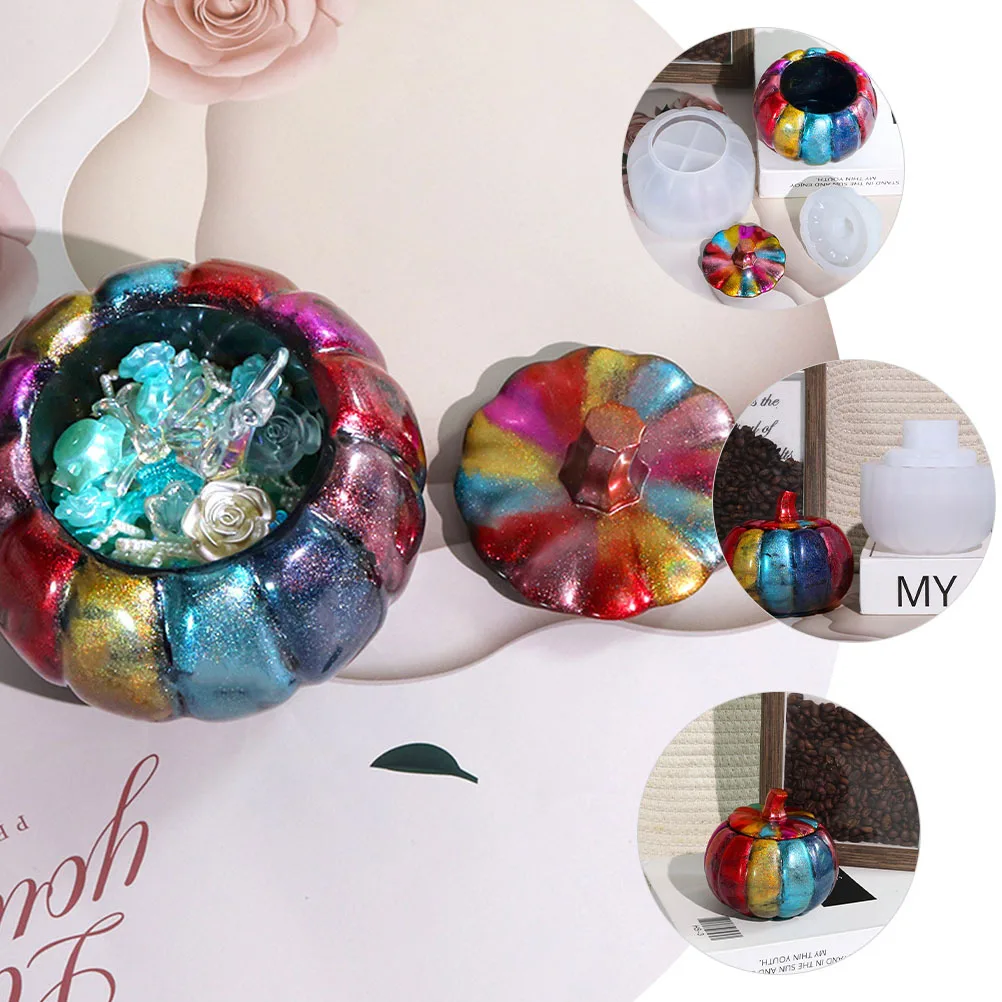 

1 Set Silicone Pumpkin Halloween Diy Craft Storage Jar Making Mold Lightweight Flexible Pumpkin Candy Jar Mold For Epoxy Wax