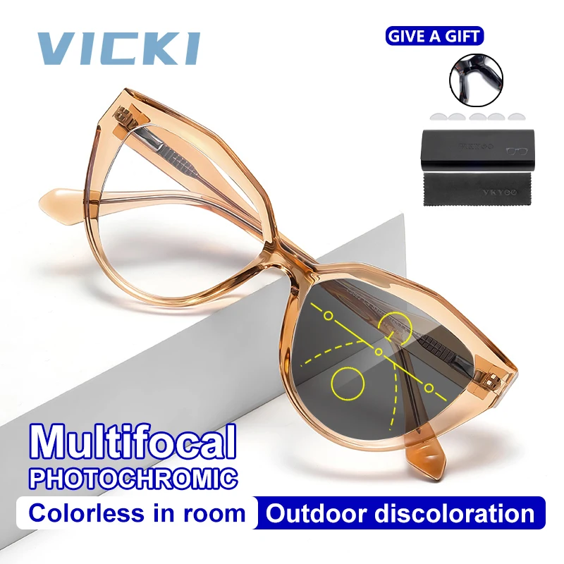 

VICKI New lady's floral cat eye glasses anti-blue light can be customized prescription multifocal glasses photochromism LS082
