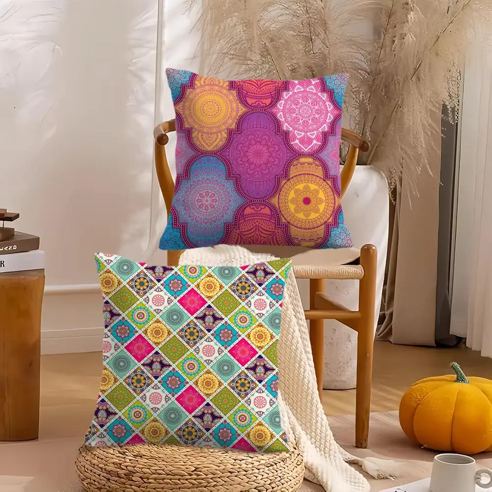 Mandala-Stil Kissenbezug Weicher Plüsch Zierkissenbezug |   Doppelseitiger Kissenbezug |   Sofa Schlafzimmer Wohndekoration