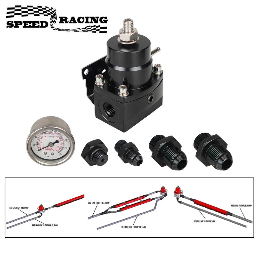 Adjustable Fuel Pressure Regulator with White Oil Gauge With AN8/10 Feed Fitting & AN6 Return Line Fitting & AN8/10 End Cap