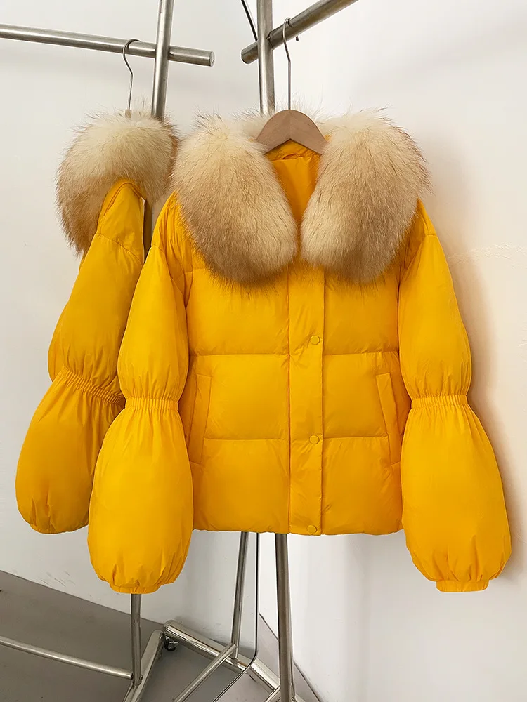 

Винтажное белое пальто на утином пуху, куртка из натурального лисьего меха, пуховое пальто, женская парка, верхняя одежда, свободная женская зимняя женская короткая теплая куртка