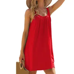 Trendy Women Beach Mini Dress Breathable Beach Dress Solid Color Summer Holiday Beach Mini Dress  Dress-up