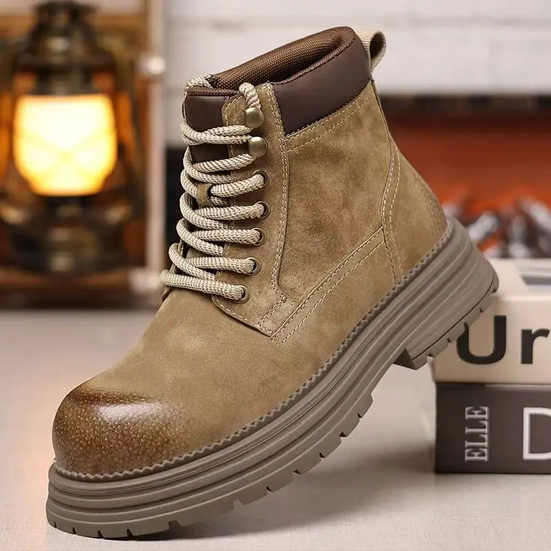 

Мужские осенне-зимние рабочие ботильоны из натуральной кожи, нескользящие водонепроницаемые ботинки на толстой подошве со шнуровкой, свободные уличные походные ботинки с круглым носком