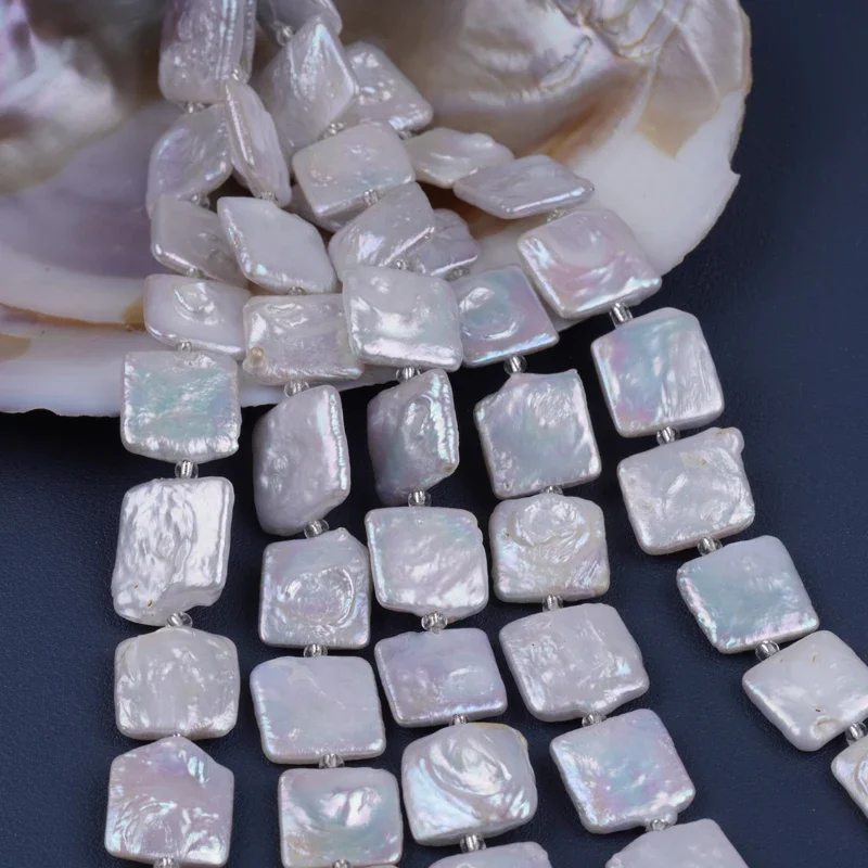 

15*15mm White Square Shape Cultured Freshwater Pearl perlas cultivada 18cm Short Strands For Jewelry Making