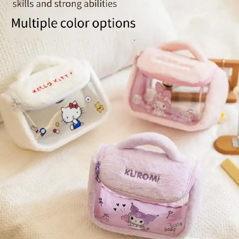 

Sanrio New Kuromi Sweet Cartoon Plush Makeup Bag Cute Fashion Large Capacity Girls Handheld Melody Stationery Lipstick Storage