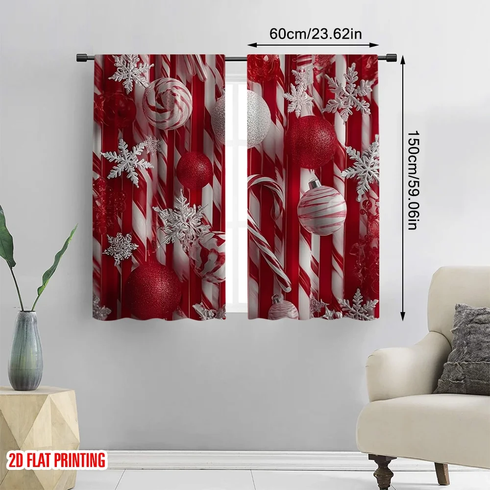 2 قطعة 2D الطباعة المسطحة عيد القديس باتريك سعيد نافذة الستائر الأحمر والأبيض مخطط الثلج مصاصات_ كرات ملونة النسيج