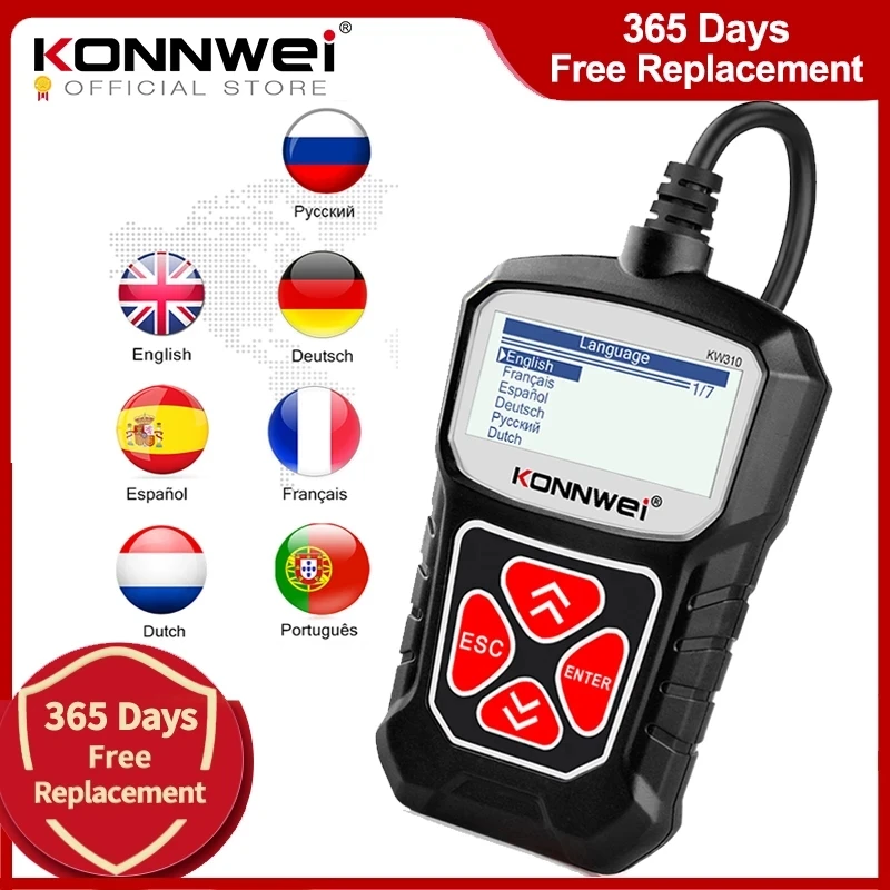 

KONNWEI KW310 OBD2 Scanner for Auto OBD 2 Car Scanner Diagnostic Tool Automotive Scanner Car Tools Russian Language PK Elm327