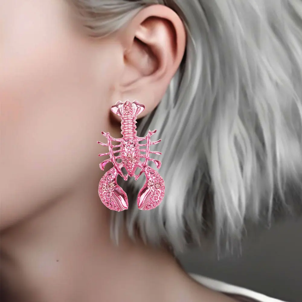 

Funny Metal Red Lobster Studs Earrings for Women Girls Lovely Animal Beach Big Dangle Statement Party Jewelry