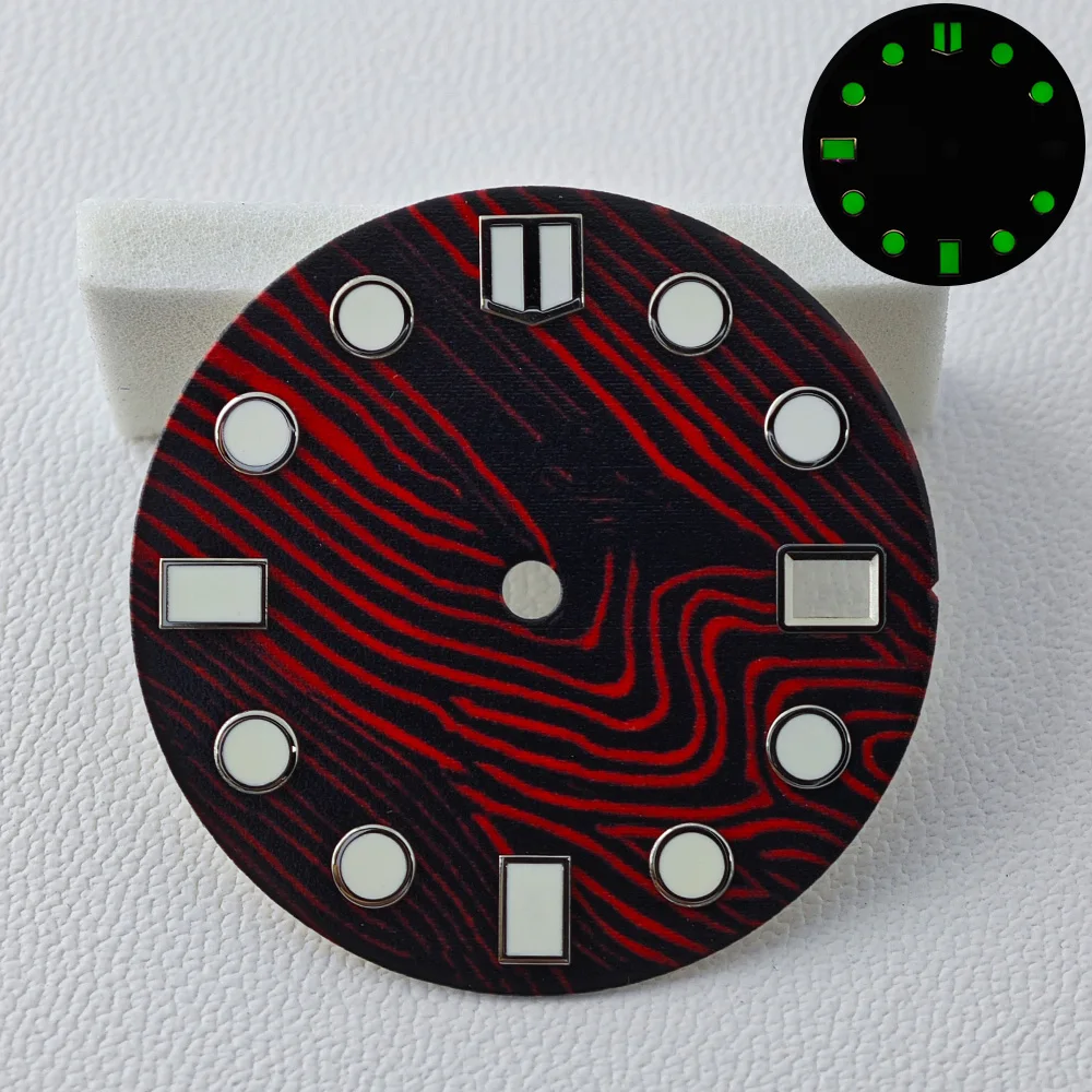 28.5MM Single Calendar Watch Black/Red Dial Green Luminous Dial for NH35/NH36 Movement Accessories Watch Parts For Wristwatches