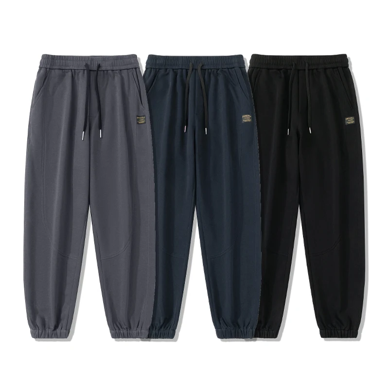 Calça reta de cintura alta masculina, calça monocromática com bolsos, calça de namorado de rua alta, primavera e outono