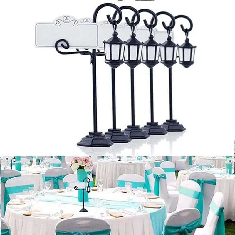 5 PCS Streetlight Shape Wedding Party Reception Place Card Holder Number Name Table Menu Picture Photo Clip Card Holder Stand Wi