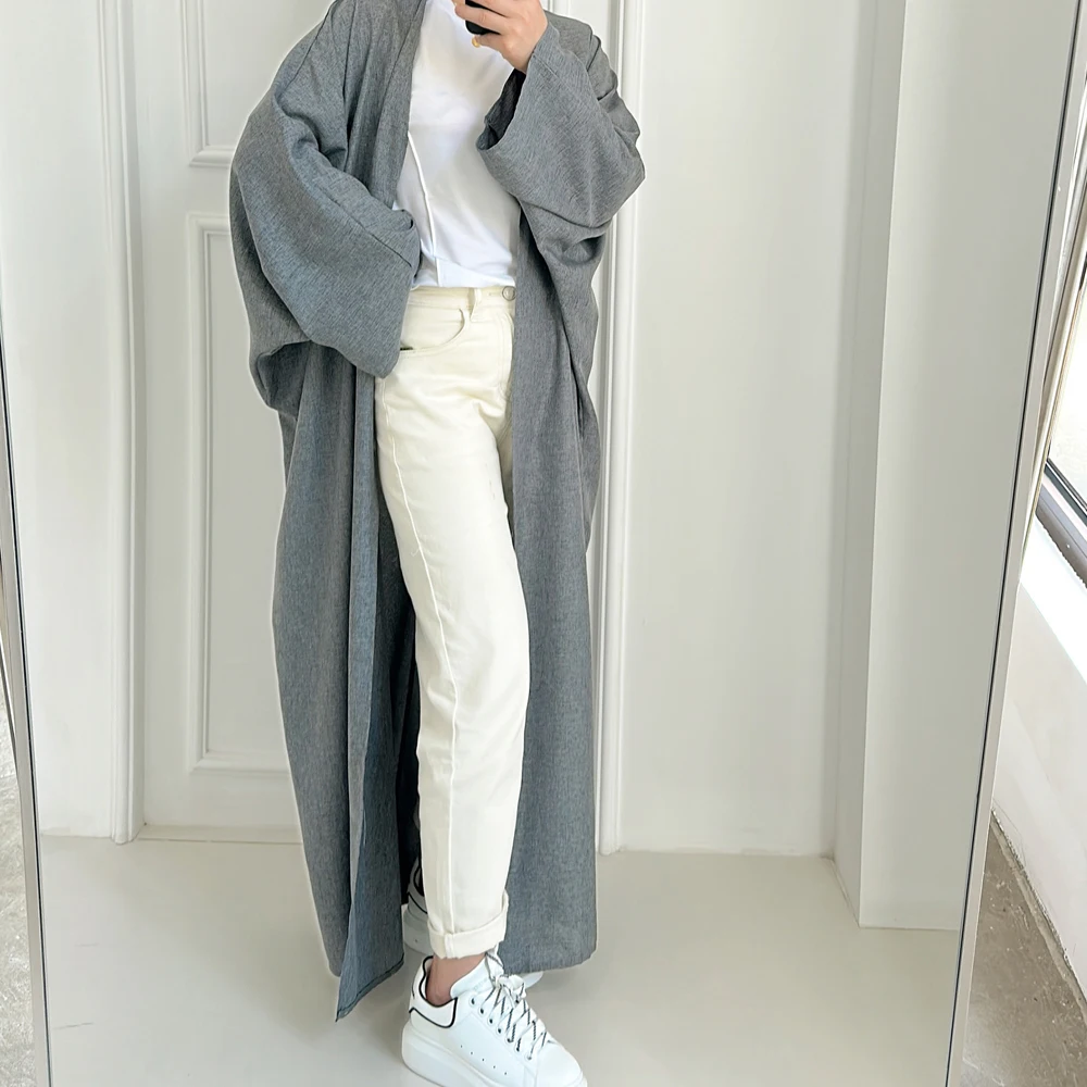 

Solid Fashion Kimono Open Abaya for Women Arab Dubai Turkey Moroccan Overcoat Outer Garment Autumn 2023 Islamic Clothing Casual