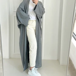 Solid Fashion Kimono Open Abaya for Women Arab Dubai Turkey Moroccan Overcoat Outer Garment Autumn 2023 Islamic Clothing Casual