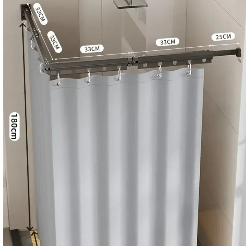 ‌ Cortina de ducha montada con ventosa, revestimiento PEVA de baño plegable impermeable, a prueba de moho, sin perforación para