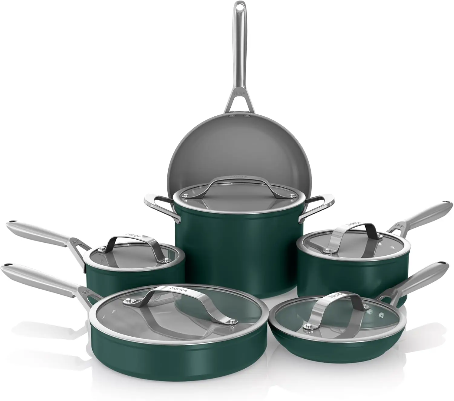 

11Piece Cookware Set, NonStick Pots & Pans Set with Glass Lids, Nontoxic, PTFE Free, Ceramic Coated, Oven Safe, All Stovetops &