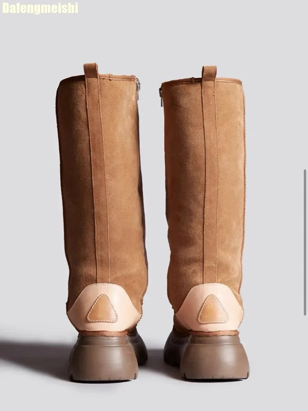 Cowhide Plus Velvet Snow Boots Women 2025 New Keep Warm Platform Mid-Calf Boots Black/brown Fashion Knight Boots Fur Boots