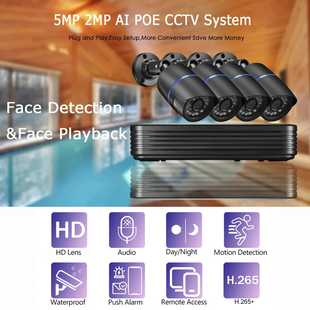 Gadinan 4K 8MP POE NVR Kit 4CH 8CH Security System CCTV Audio Record IP Camera Outdoor Smart Home Video Surveillance Camera Set