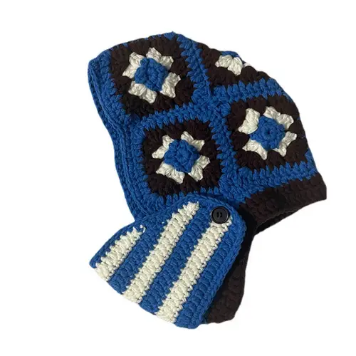 INS Korea Autumn Winter Flower Striped Y2K Balaclava Thief Hats For Women Men Mask One-piece Knitted Beanie Caps Gorras - Image 6