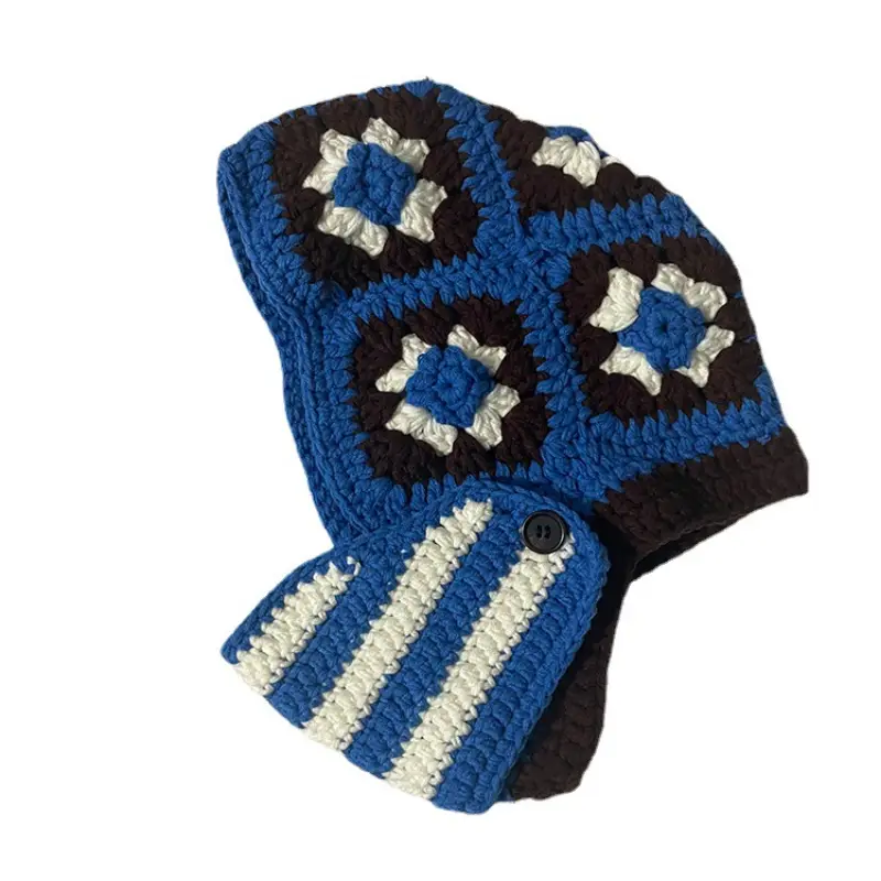 INS Korea Autumn Winter Flower Striped Y2K Balaclava Thief Hats For Women Men Mask One-piece Knitted Beanie Caps Gorras - Image 6