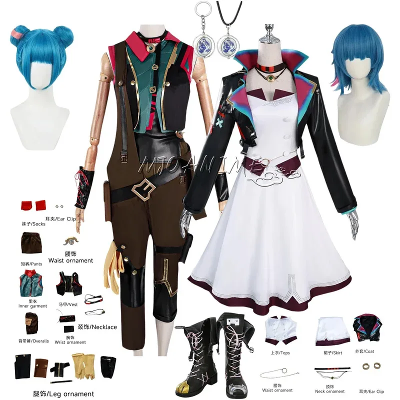 

New Halloween Cosplay in stock Jinx Cosplay Collab Series: Game LOL Arcane S2 Powder Jinx Cosplay Costume AU Party Dance Dress H