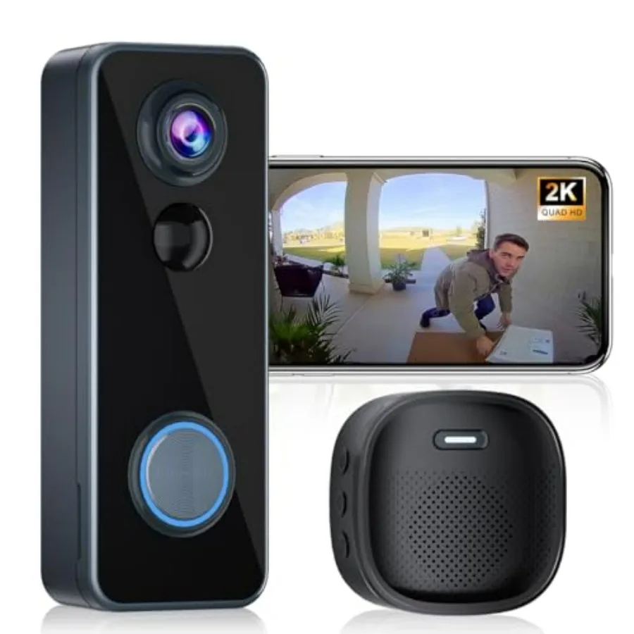 Doorbell Camera Wireless, Head-to-Toe Video - No Subscription Required, 2K HD Live View, Two-Way Talk, Smart Video Doorbell wit