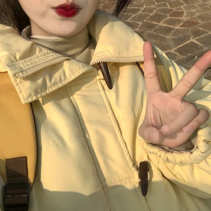 Parkas Women Bow Daily Thickening Students Winter Horn Button Kawaii Comfortable Colorful Trendy Elegant Simple New Korean Style