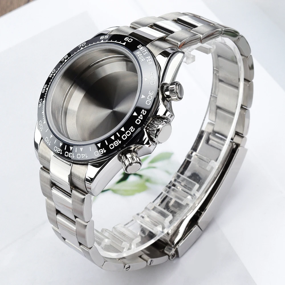 VK63 39mm Watch Cases Solid Stainless Steel Bracelet Sapphire Glass For Daytona Style VK63 Quartz Automatic Movt Accessory Parts