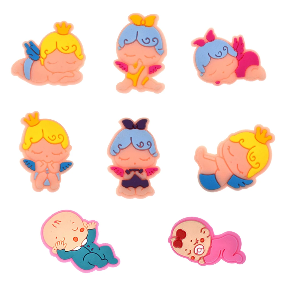 4-8PCS Cute Angel Baby Shoe Charm Wholesale PVC Wristband Beach Bag Decor Buckle Detachable DIY Waterproof Mother Kid Party gift