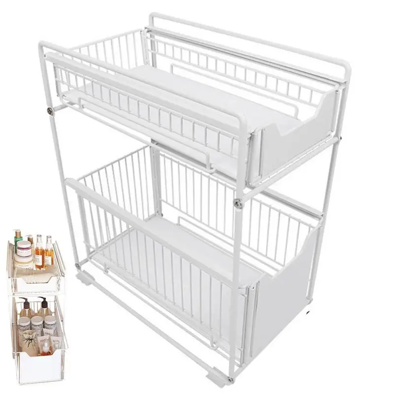 

Sliding Cabinet Basket Cabinet Organizer 2 Tier With Pull Out Drawer Under Sink Storage Organizers With Drawers For Easy Access