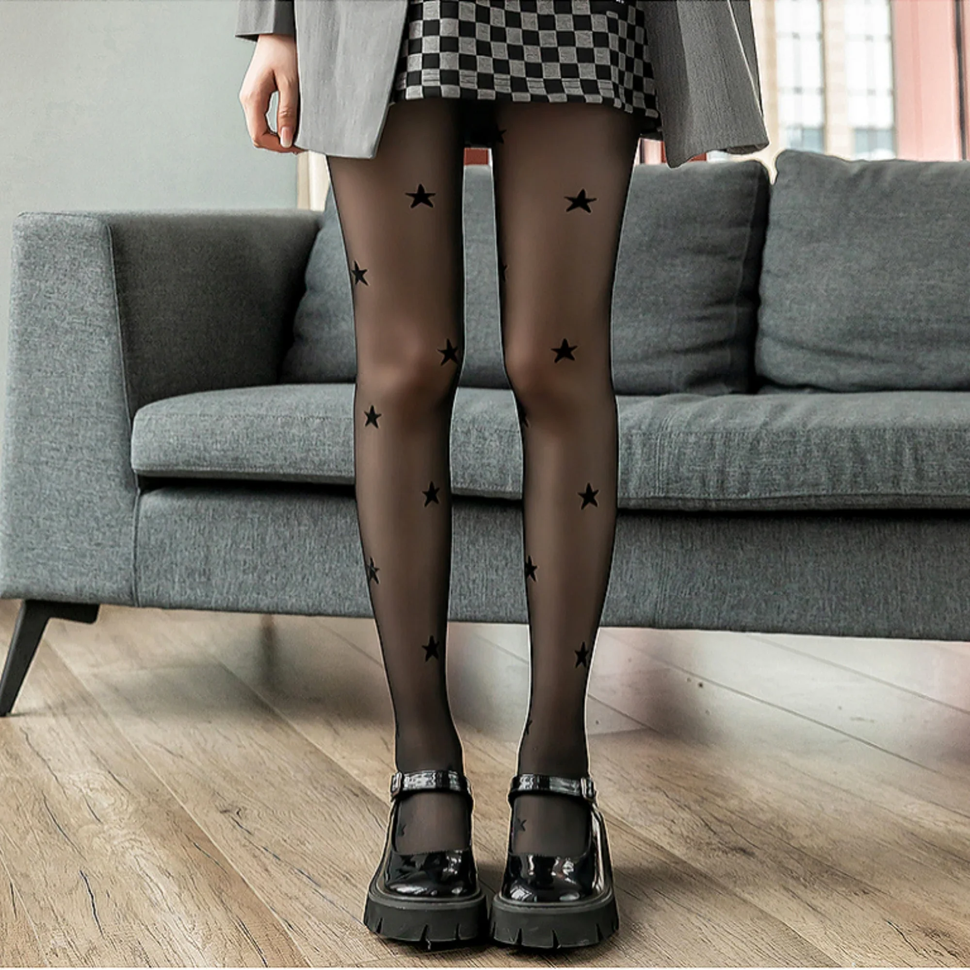 1Piece  Star Pattern  Jacquard Leggings Mature Women Pantyhose