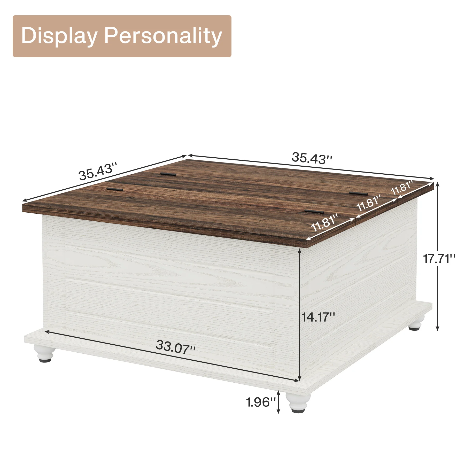 Tribesigns Farmhouse Coffee Table with Storage, Wood Square Coffee Table with Hidden Storage Compartment, Rustic Center Table