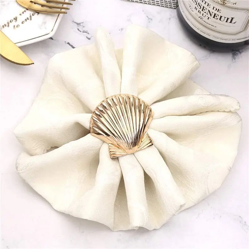FLYY-15X Serviettenringe aus Metall mit Muschelmotiv für Hochzeiten, Empfänge, Abendessen, Familientreffen, Tischdekoration – Detail 2