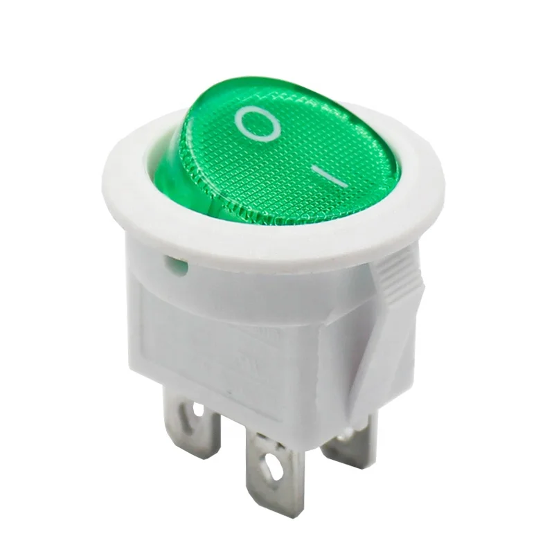 LECI RS601 Green Light 4 Pin ON-OFF Round Snap In Rocker Switches