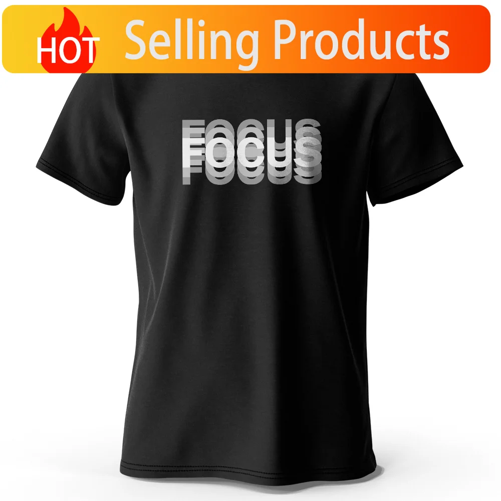 Focus Letter Minimalist Style 100% Cotton T-Shirt, Lightweight Round Neck Short Sleeve Tee, Perfect for Men & Women