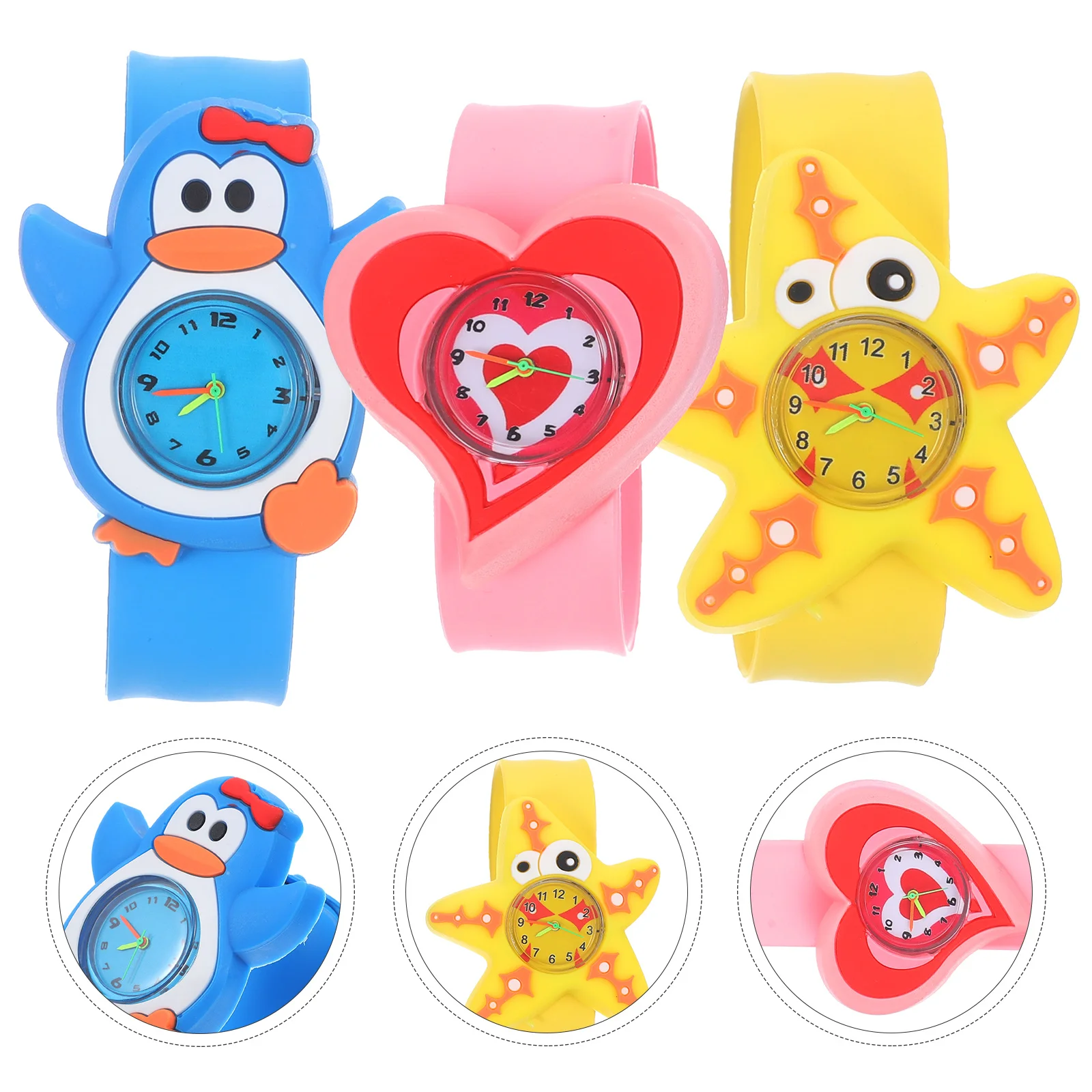 3 قطع كارتون ساعة سيليكون باند تصميم ثلاثي الأبعاد أرقام عربية واضحة تعلم ساعة اليد للطلاب ساعة جميلة
