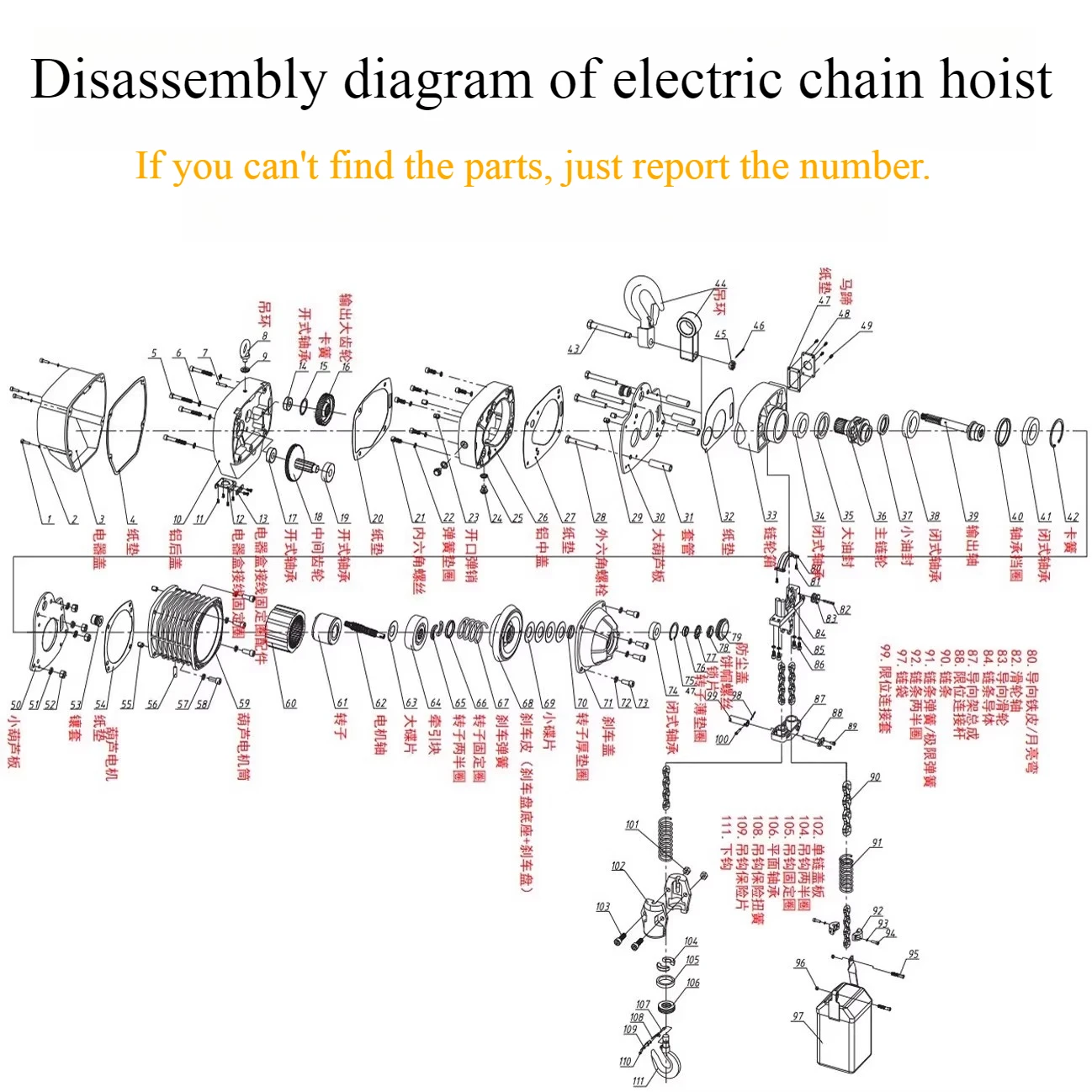 chain electric hoist accessories 1 ton 2 ton 3 t 0.5T limiter sprocket brake pad bracket motor