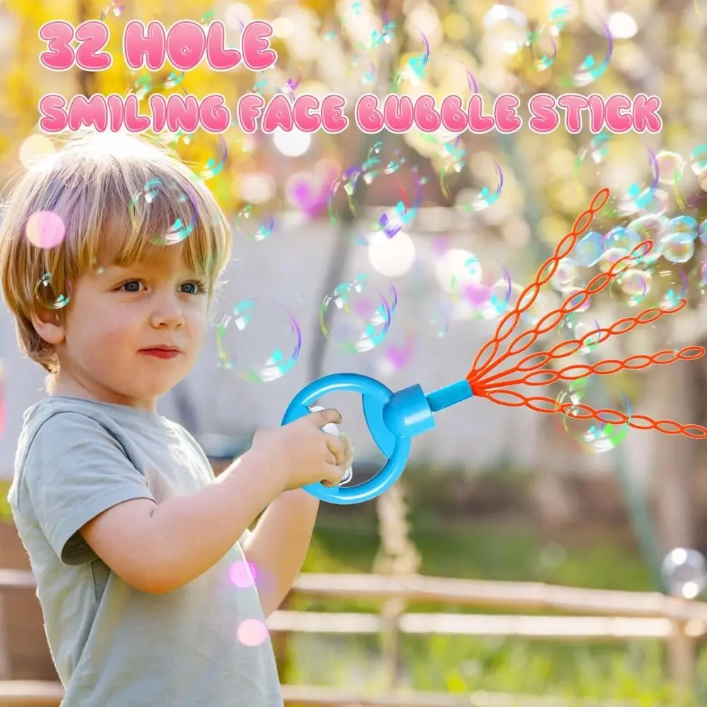 Bubble Machine 32 Hole Smiling Face Bubble Stick Outdoors Activity Easy to Use Bubble Wand Toy Leak-proof Birthday Party Gift