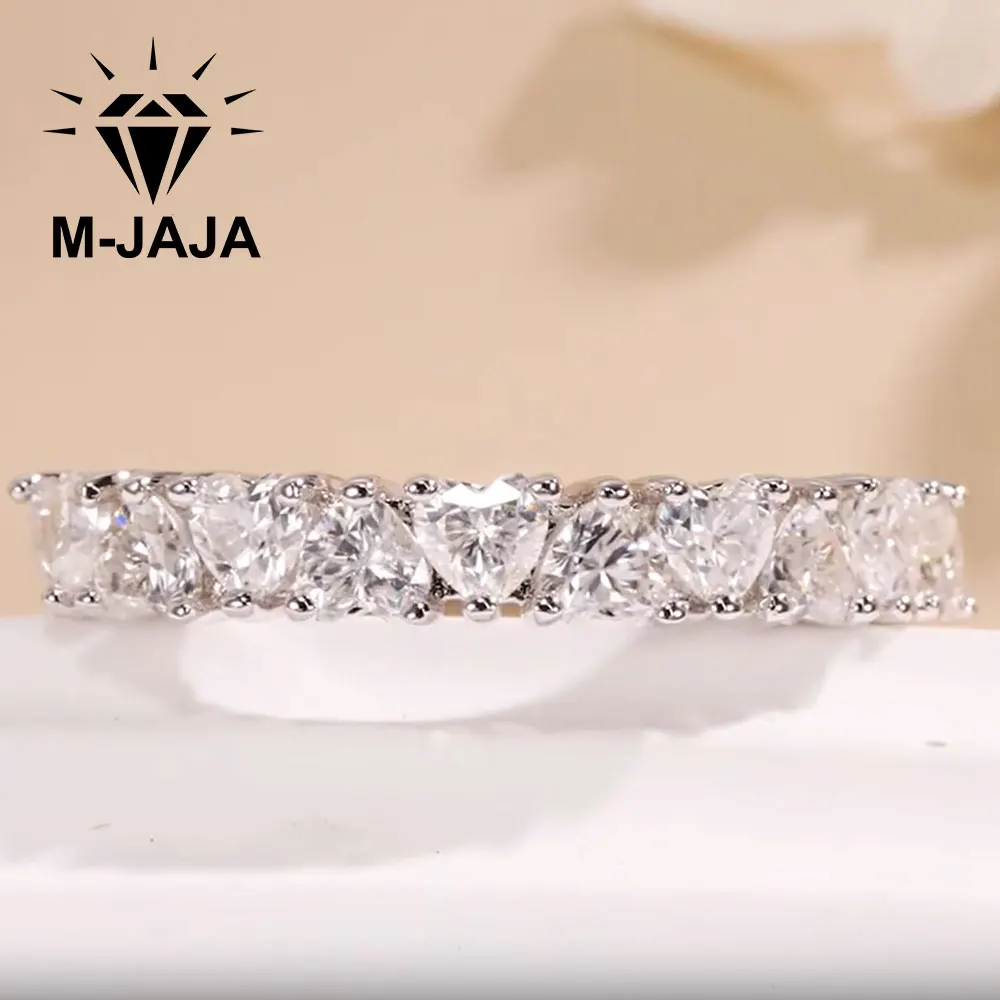 M-JAJA Heart Cut Moissanite Wedding Band for Women S925 Silver 10 Stones Half Eternity Promise Ring Dainty Anniversary Jewelry