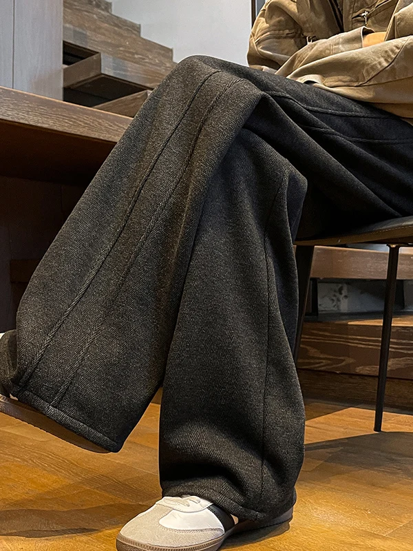 

Спортивные брюки с глубокими глазами и твидовой подкладкой, прямые повседневные брюки, мужские осенне-зимние модные свободные длинные брюки