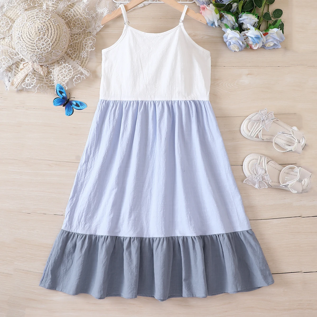 

Girls Dress Suspender Skirt Patchwork Puffy Skirt Casual Beach Home Fashionable Trend And Refreshing Travel