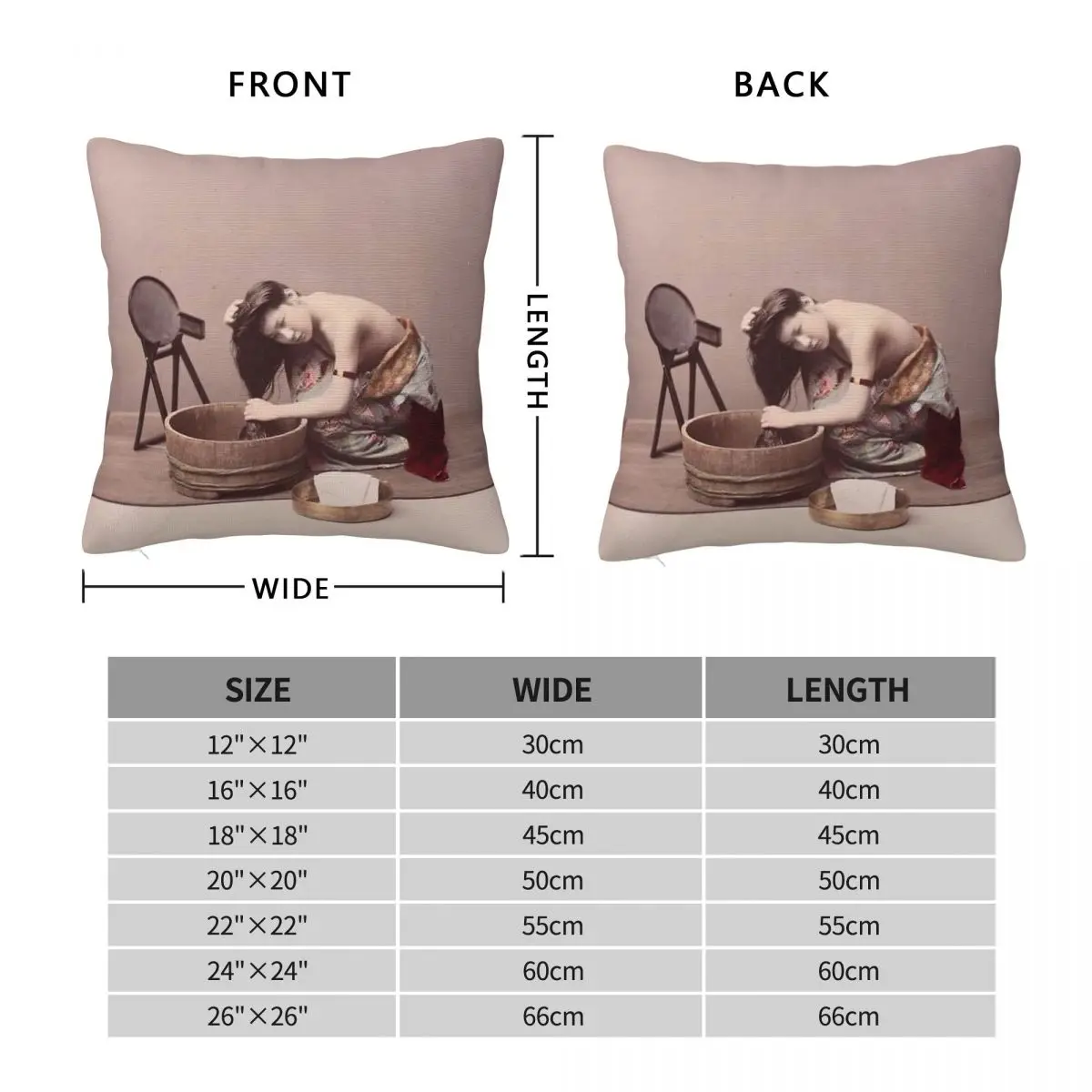 Geisha Kimono Washing Her Hair Square Pillowcase Polyester Linen Velvet Creative Zip Decorative Home Cushion Cover