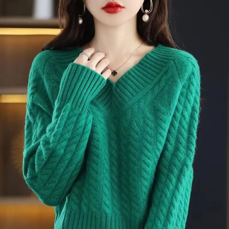 

New Sweaters Women Autumn Winter V-neck Loose Long sleeve Short pullover Sweater Bottoming Shirt Ladies All-Match Casual Knitwea