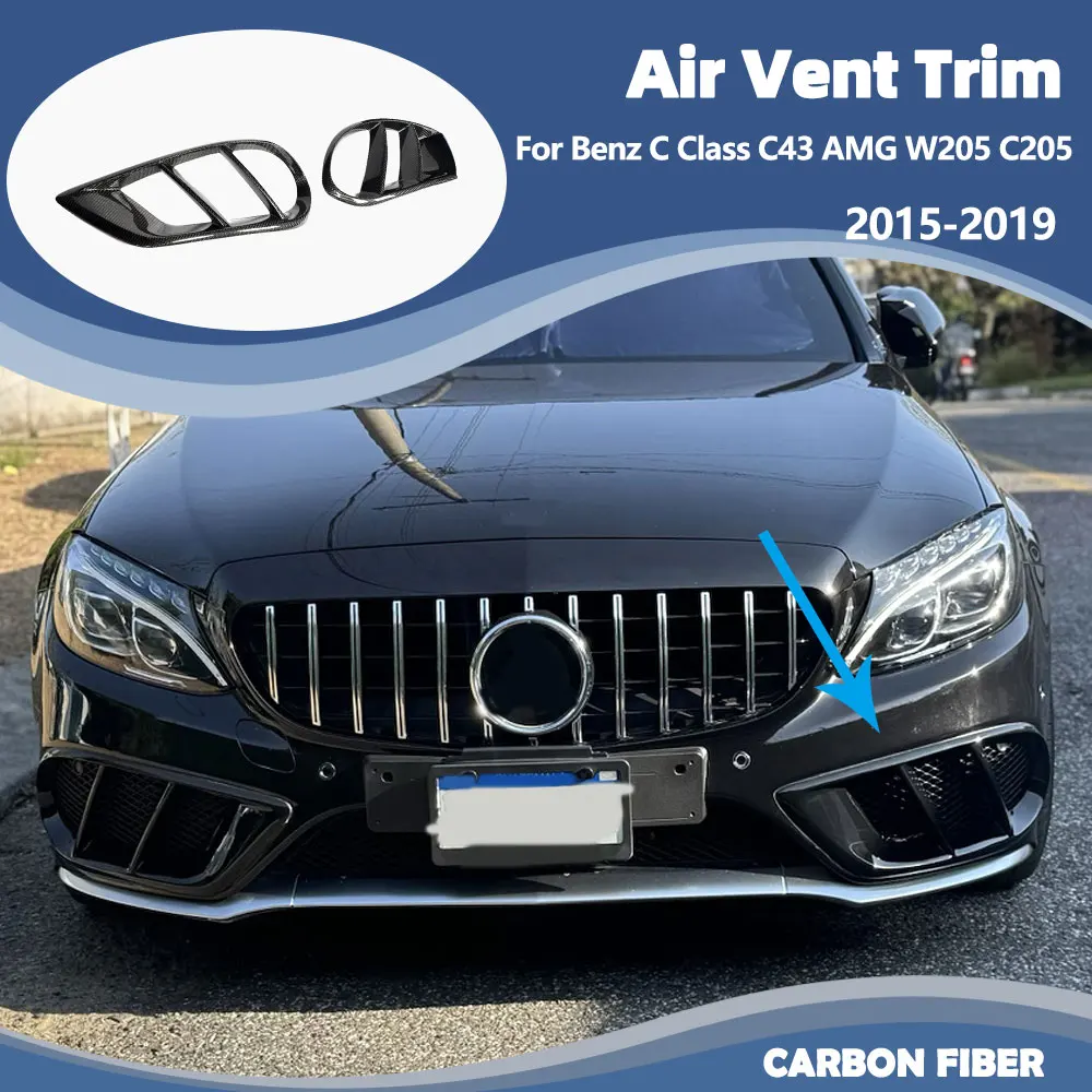 Carbon Fiber Car Front Bumper Grille for Mercedes Benz C Class W205 C205 Sport C43 AMG 2015-2019 FRP Air Vent Cover Trim