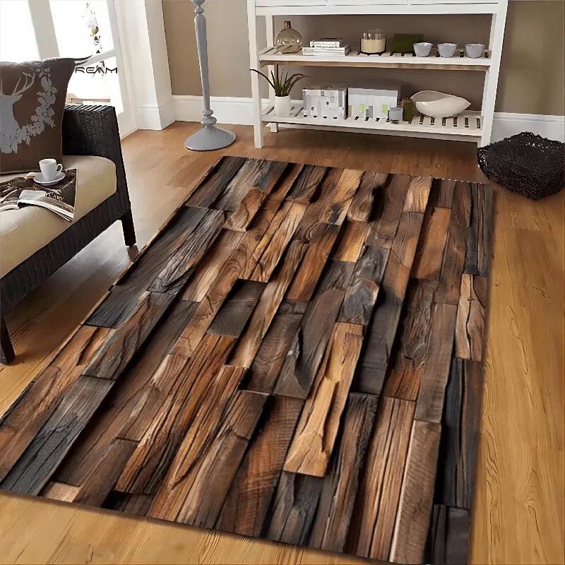 

1pc Country Farmhouse Wooden Pattern Design Theme Living Room Mat, Home Decoration-Spring Summer Autumn Winter Home Decor Mat