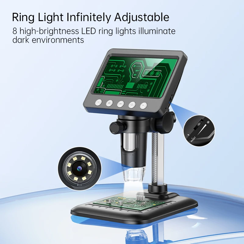 Microscopio Digital de 4,3 pulgadas, microscopio de monedas con Zoom 1600X, HD 1080P, cámara electrónica, lupa para teléfono de soldadura para adultos