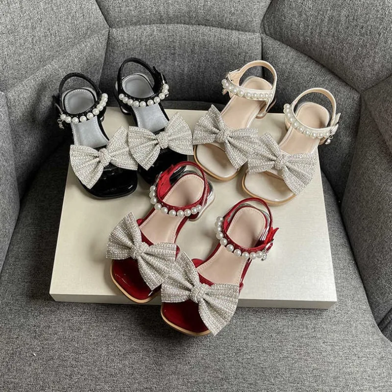 Sandalias Infant Girl Sandal Summer Child Rhinestones High Heels Princess Sandals Fashion Banquet Shoe Child Shoes Zapatos Niña