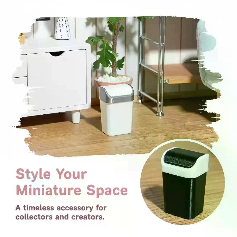 Miniature Flip Lid Trash Can High Simulation Household Accessory 1:12 Size for Micro Landscape Scene Decoration