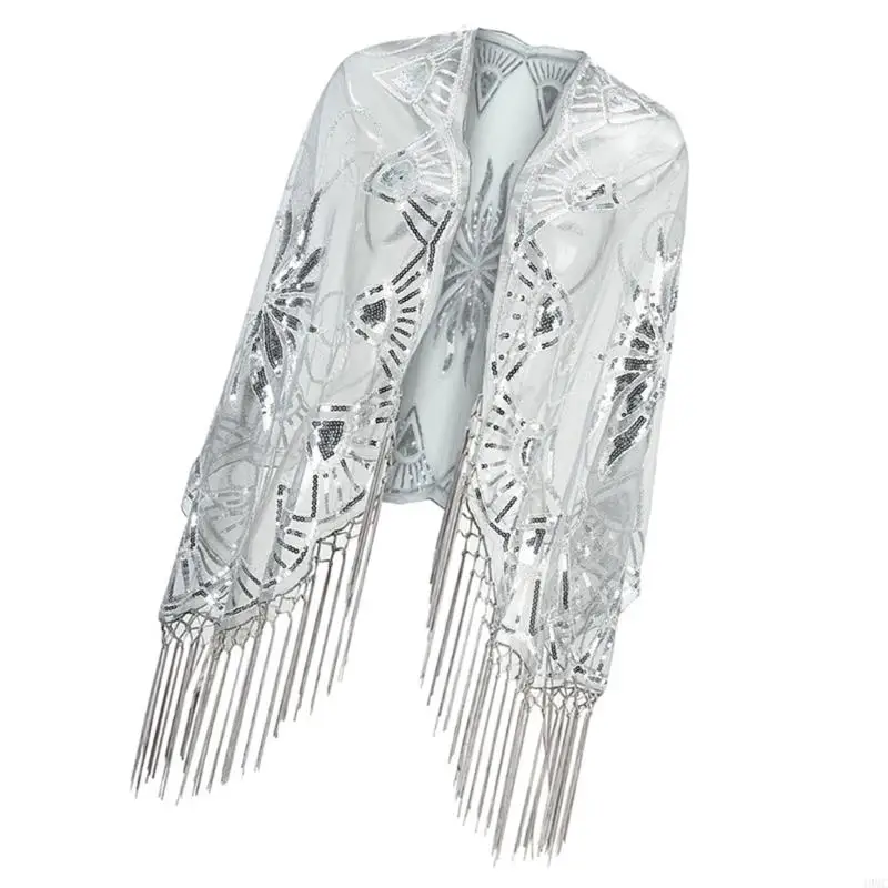 49MC Sparkling Fringed Shawl For Dresses Glitters Sequined Shoulder Wrap Stage Show Stole for Various Outfit and Night Event