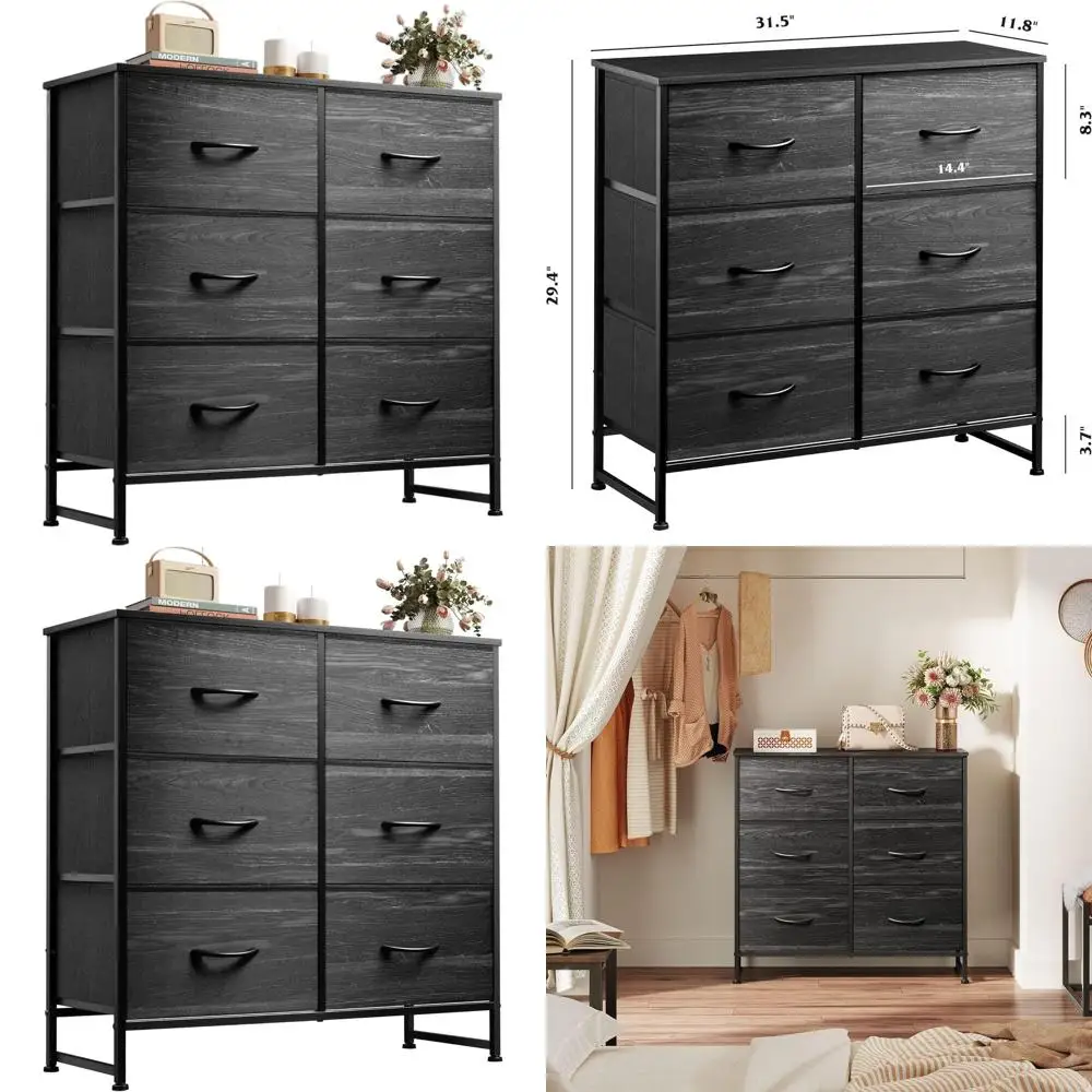 

Тумба с 6 ящиками черного цвета для спальни, универсальный комод с тканевыми корзинами для хранения, для гардеробной, гостиной, прихожей