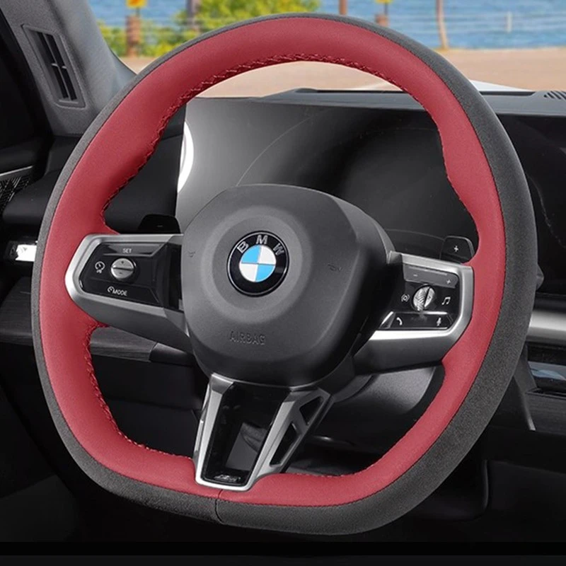 

Для BMW X1 U10 U11 i5 2023 2024, прошитый вручную винно-красный, натуральная кожа, карбоновый, черный, замшевый, чехол на руль автомобиля